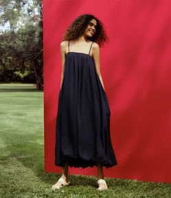 Vestido Balonê Long Midi com Alcinha Ajustável