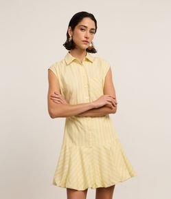 Vestido Curto Balonê em Tricoline com Listras