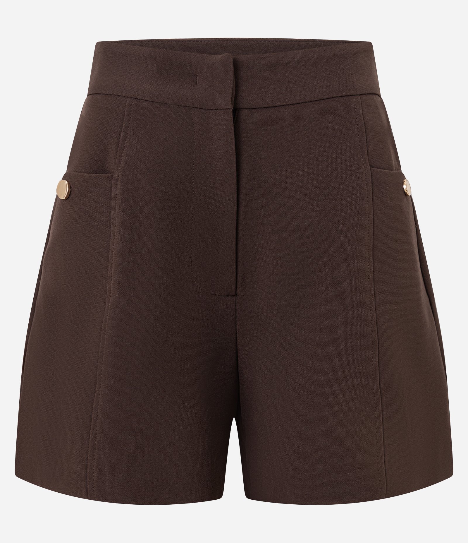Short Alfaitado Cintura Alta com Bolsos Laterais Marrom escuro 4