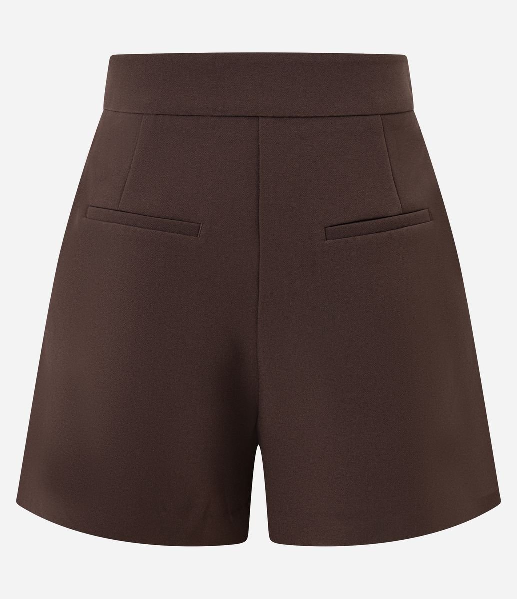 Short Alfaitado Cintura Alta com Bolsos Laterais Marrom escuro