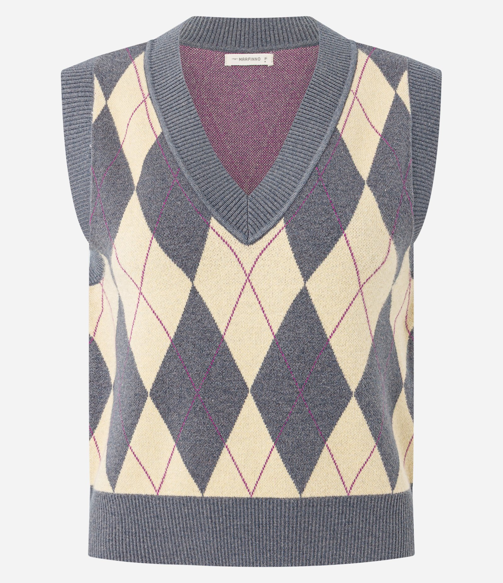 Colete Curto em Tricô com Estampa Xadrez Amarelo/Cinza 6