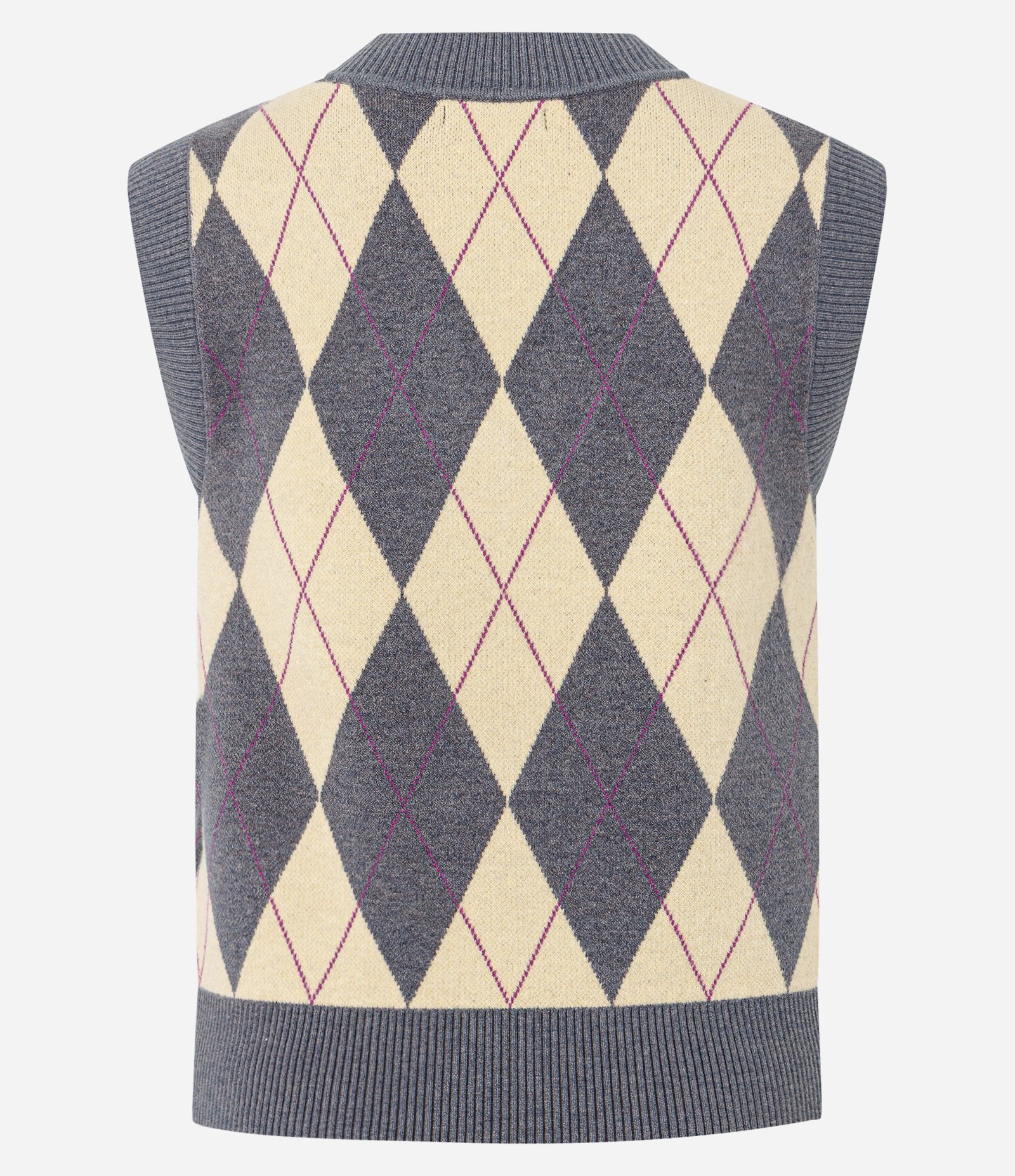 Colete Curto em Tricô com Estampa Xadrez Amarelo/Cinza 8