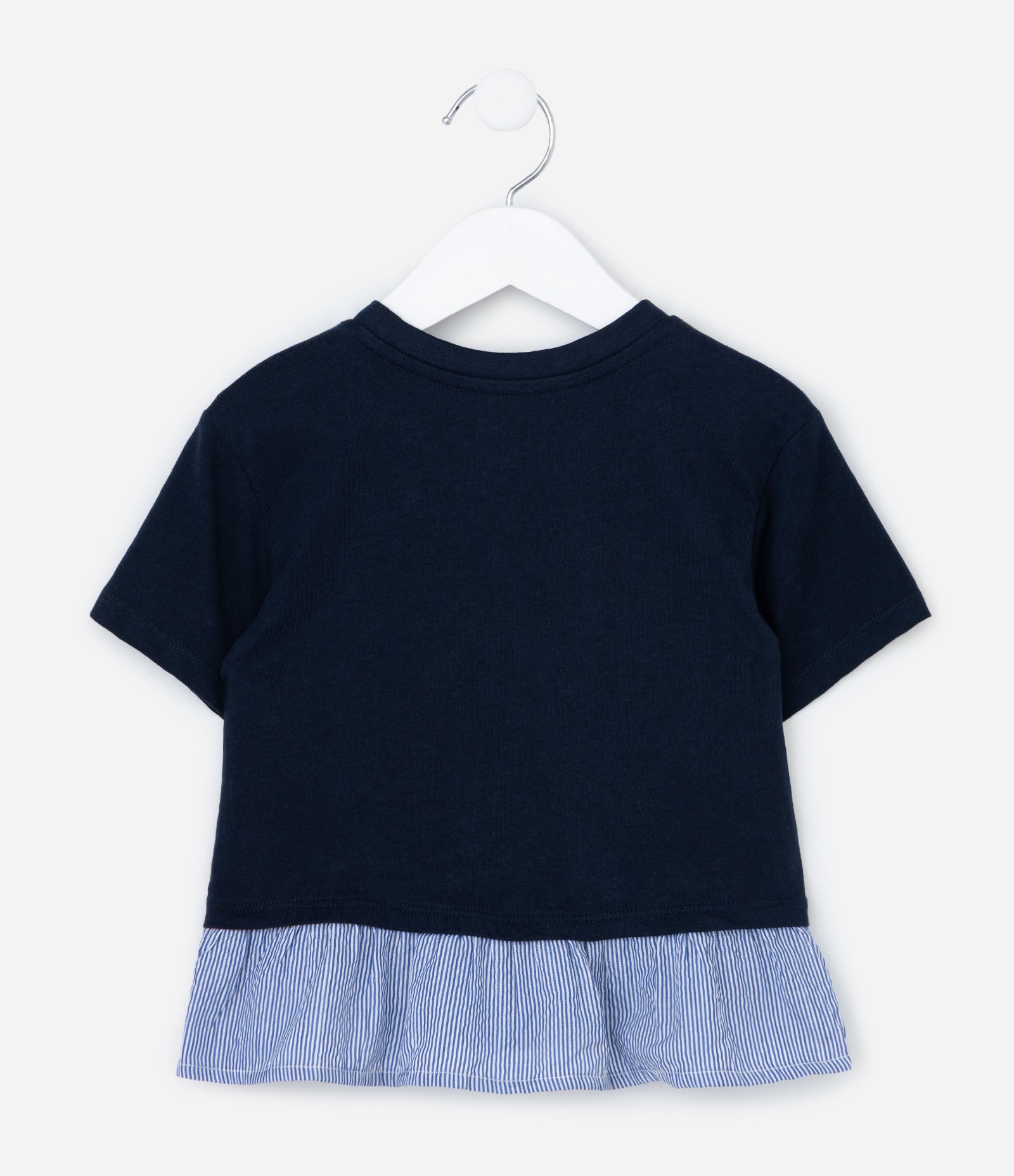 Camiseta Infantil com Estampa de Panquecas e Barra Listradinha - Tam 1 a 6 anos Azul 3