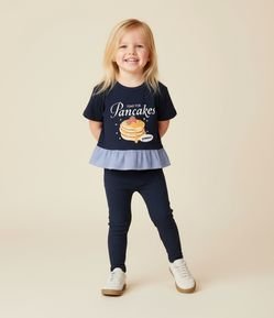 Camiseta Infantil com Estampa de Panquecas e Barra Listradinha - Tam 1 a 6 anos