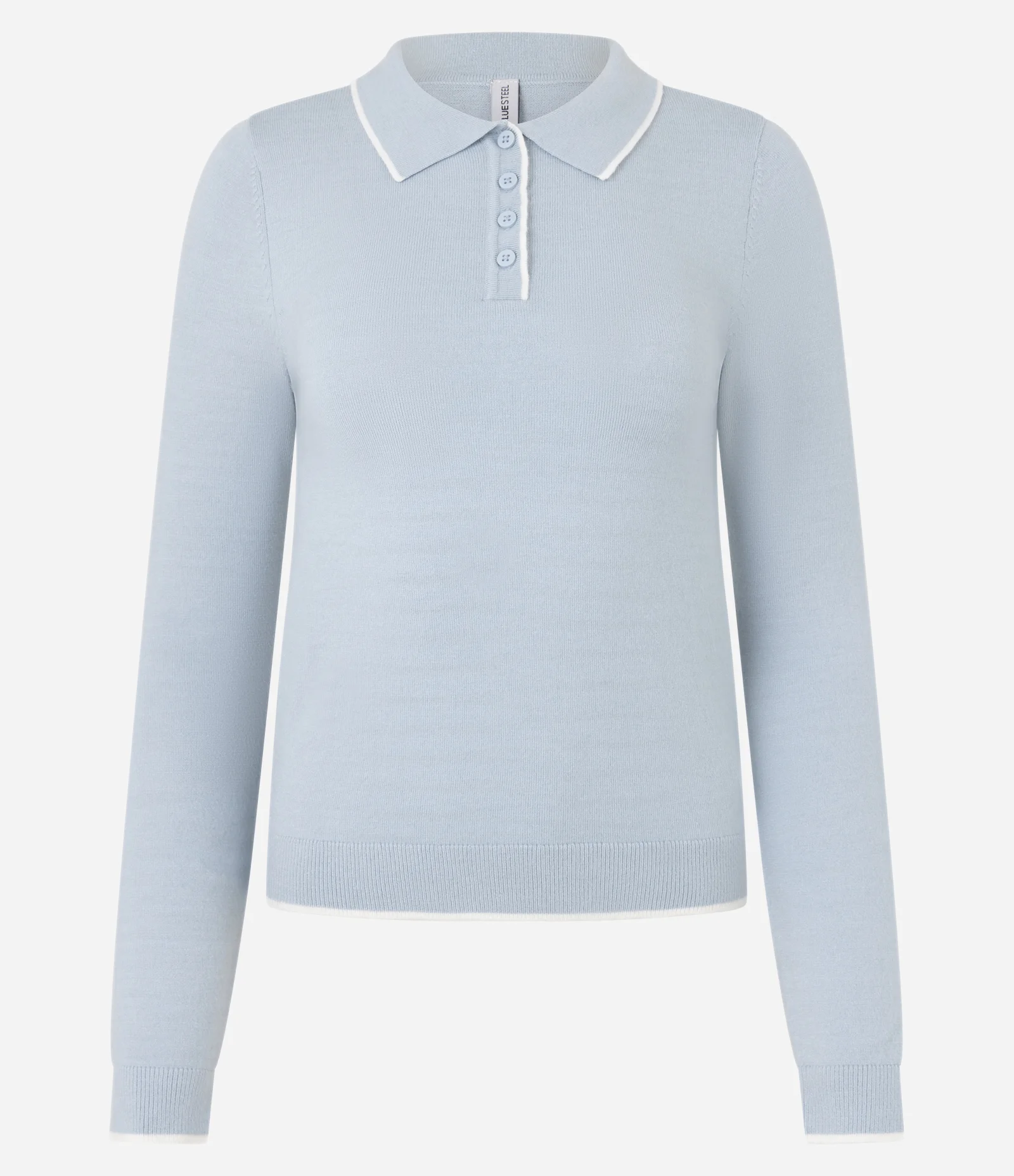 Blusa em Tricô com Gola Polo e Detalhe Contrastante Azul Bebê 4