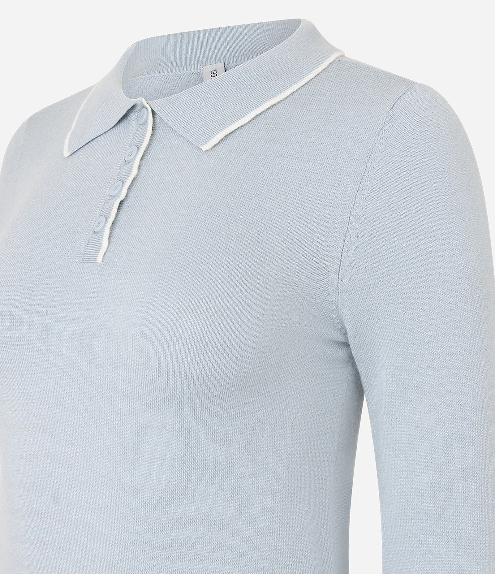 Blusa em Tricô com Gola Polo e Detalhe Contrastante Azul Bebê 5