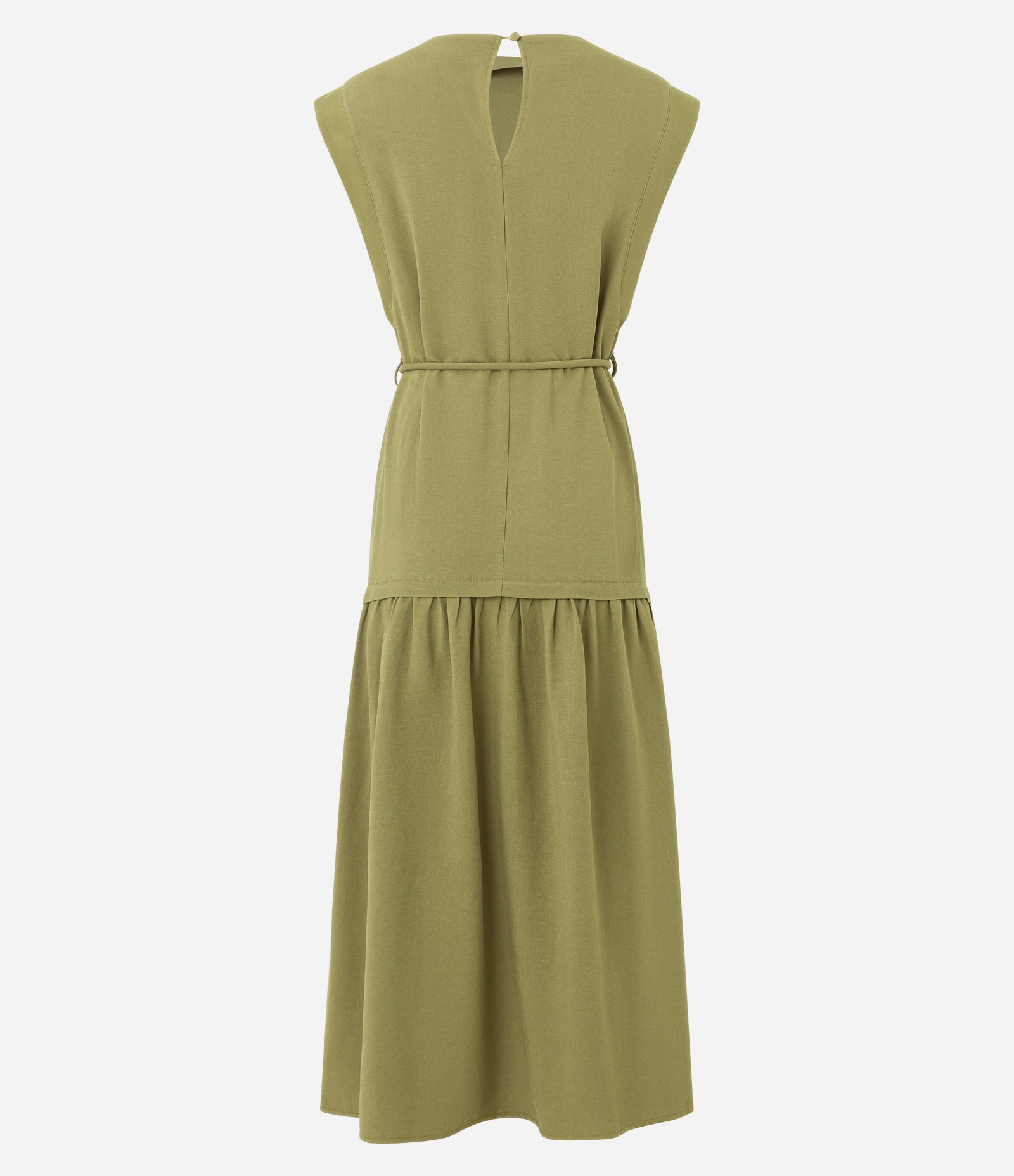 Vestido Evasê Midi em Viscolinho com Cinto Corda Verde Abacate 6