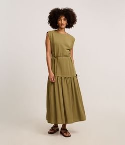 Vestido Evasê Midi em Viscolinho com Cinto Corda