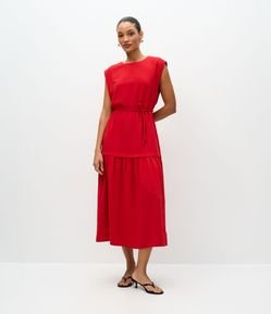Vestido Evasê Midi em Viscolinho com Cinto Corda