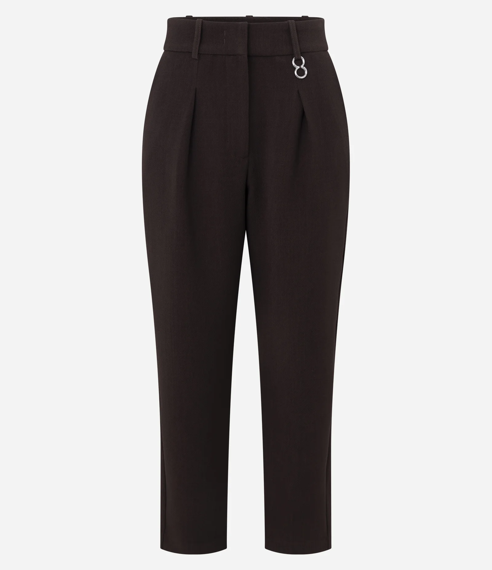 Calça Cenoura Alfaiatada em Crepe com Pregas Frontais Marrom 5