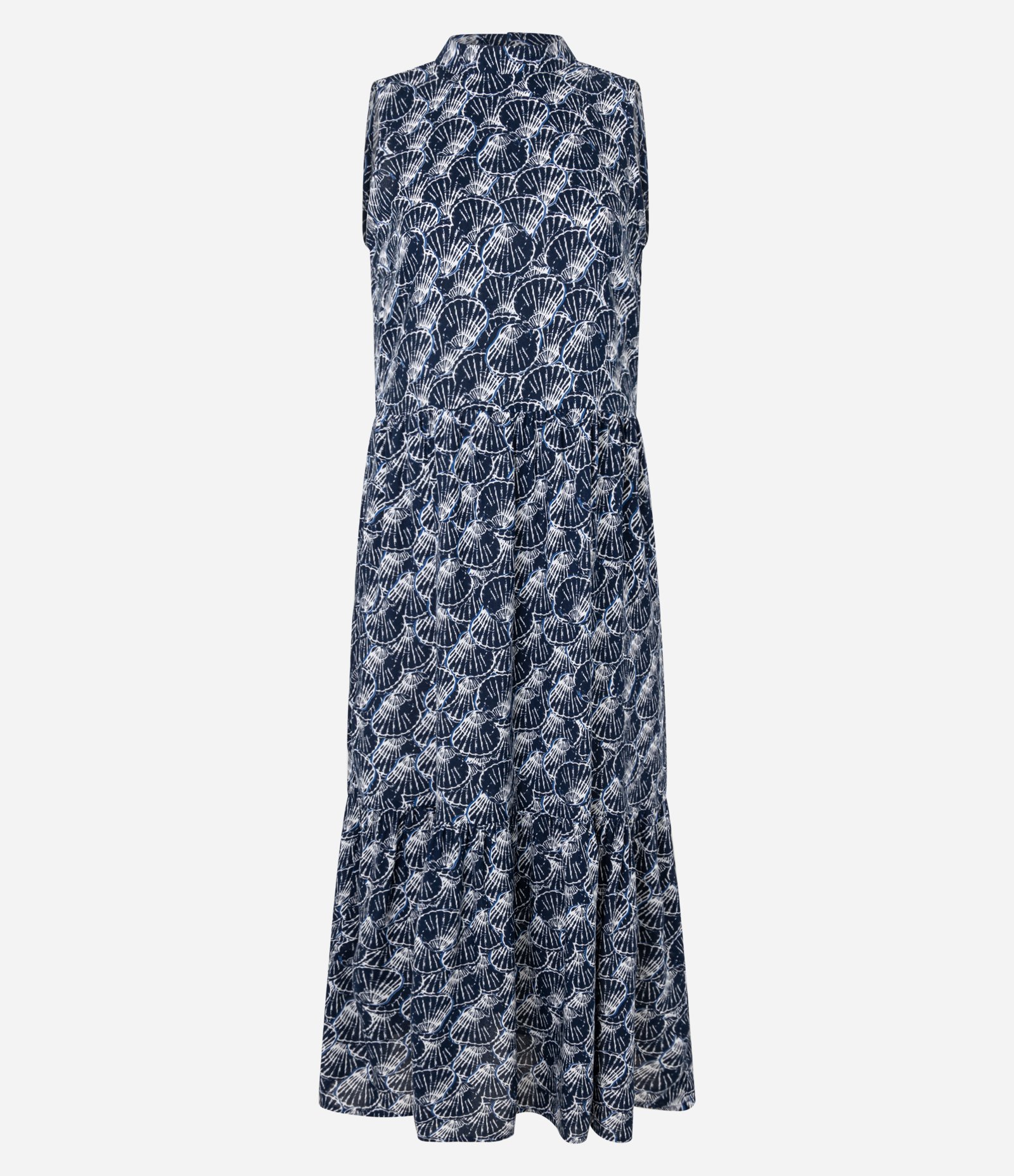 Vestido Evasê Longo em Viscose com Estampa Conchas Azul Marinho 1
