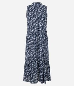 Vestido Evasê Longo em Viscose com Estampa Conchas