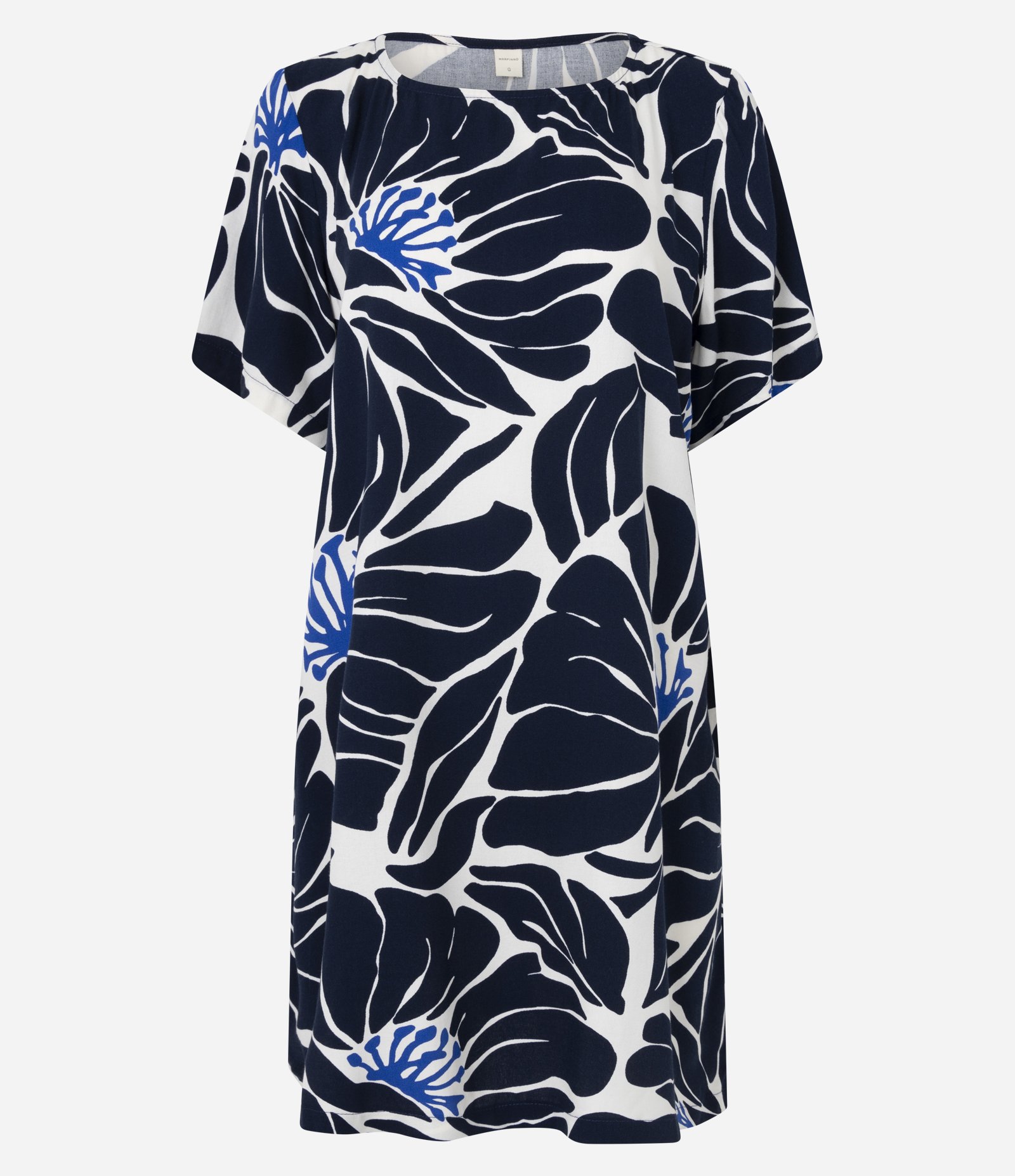 Vestido T-Shirt em Viscose com Estampa Folhagem Azul Escuro 1