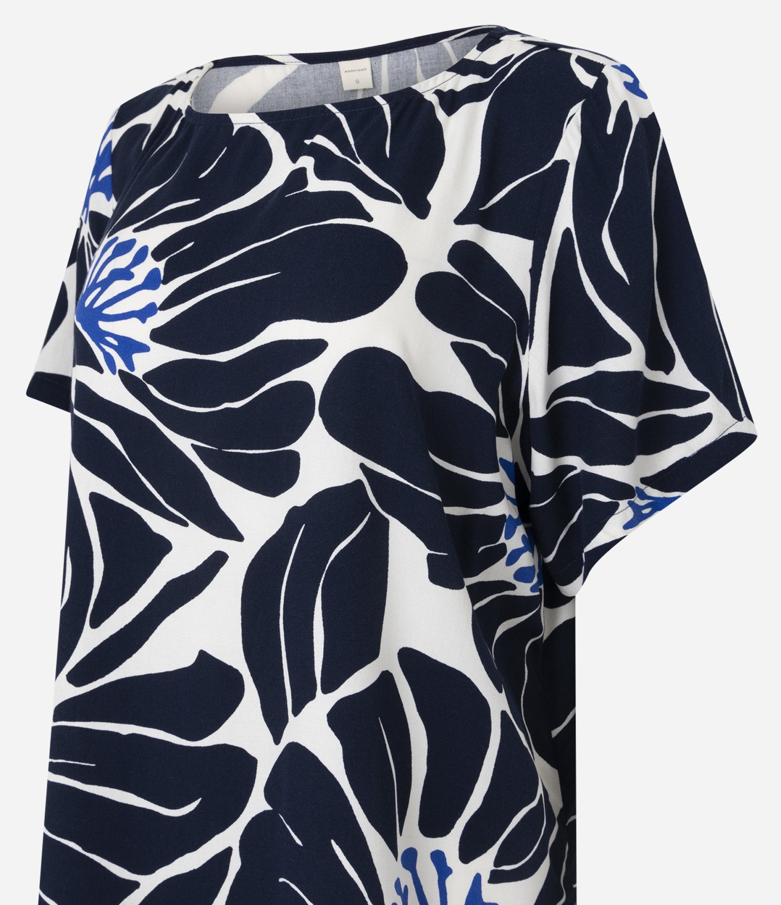 Vestido T-Shirt em Viscose com Estampa Folhagem Azul Escuro 2