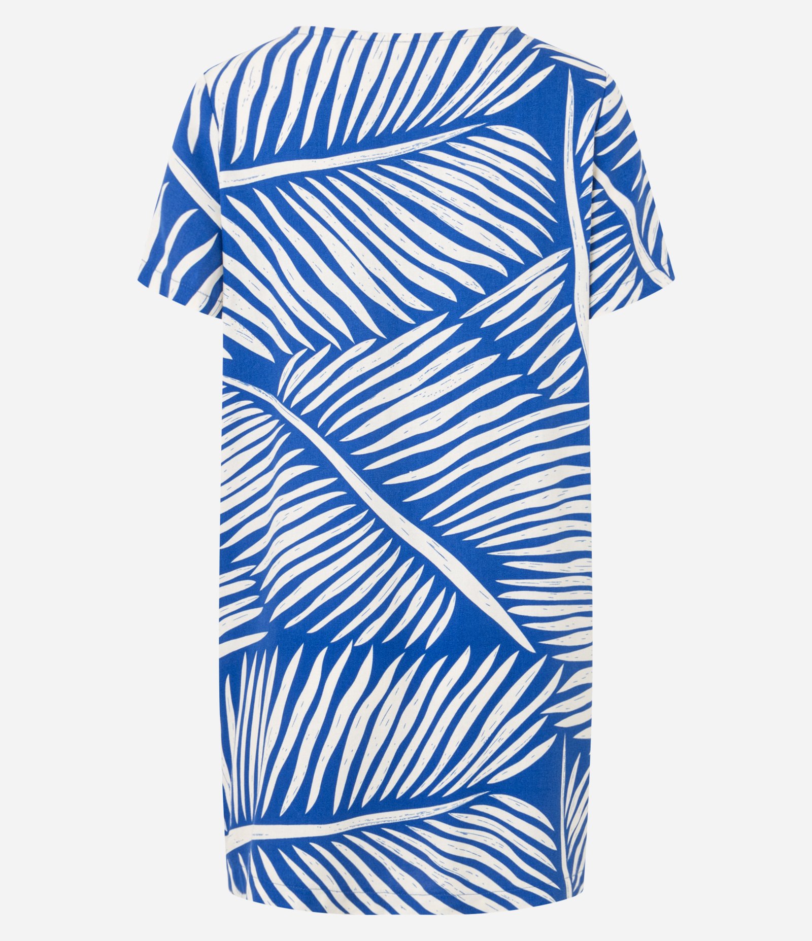 Vestido T-Shirt Plano em Viscose com Estampa de Folhagem Azul 6