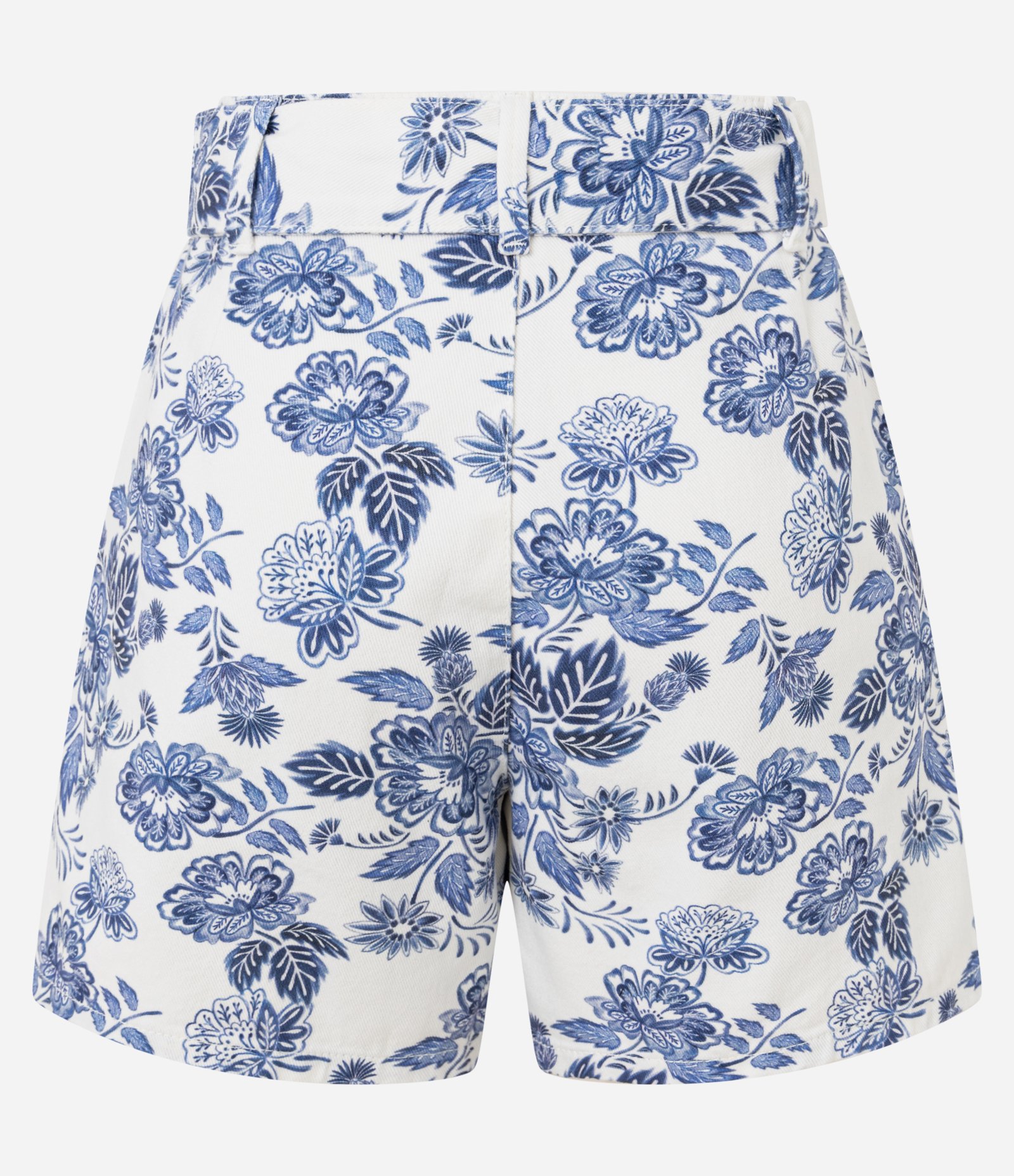 Short Cintura Alta em Sarja com Estampa Folhagem Azul/Branco 7