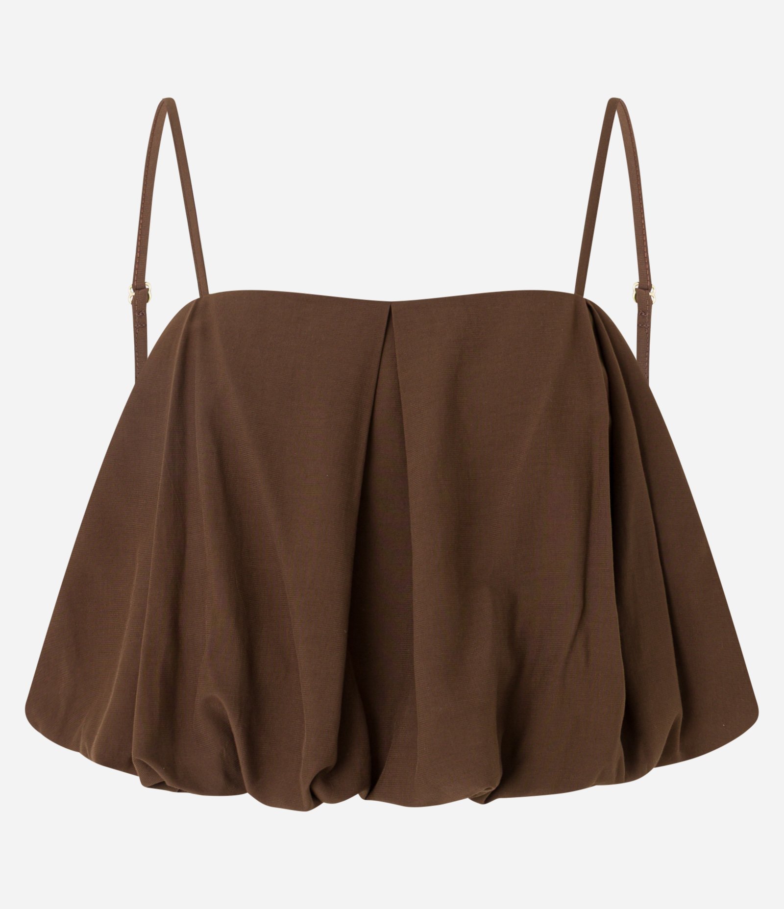 Blusa Balonê Cropped em Viscose com Alça Fina Marrom 5
