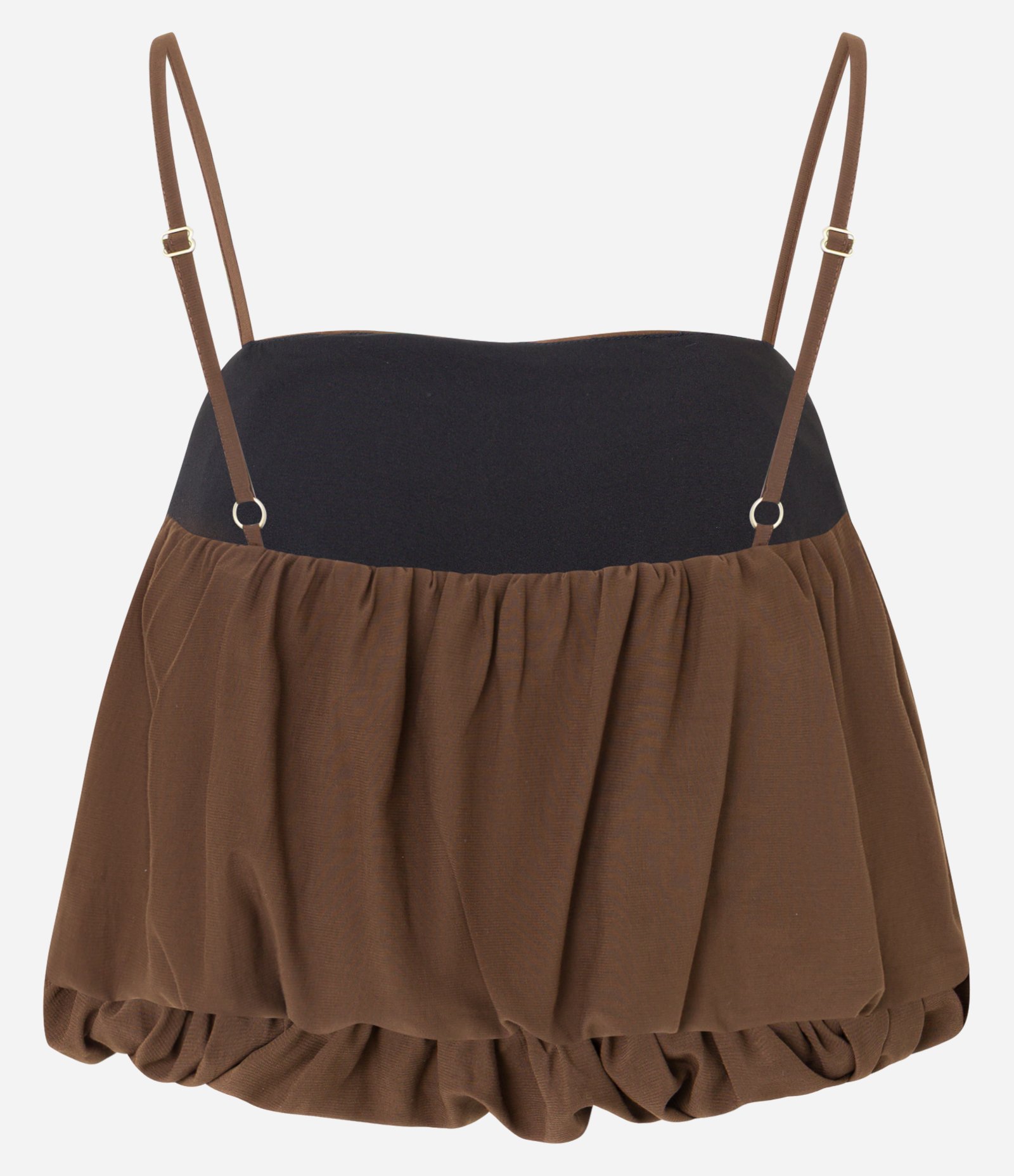 Blusa Balonê Cropped em Viscose com Alça Fina Marrom 6