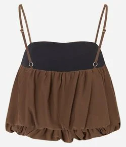 Blusa Balonê Cropped em Viscose com Alça Fina