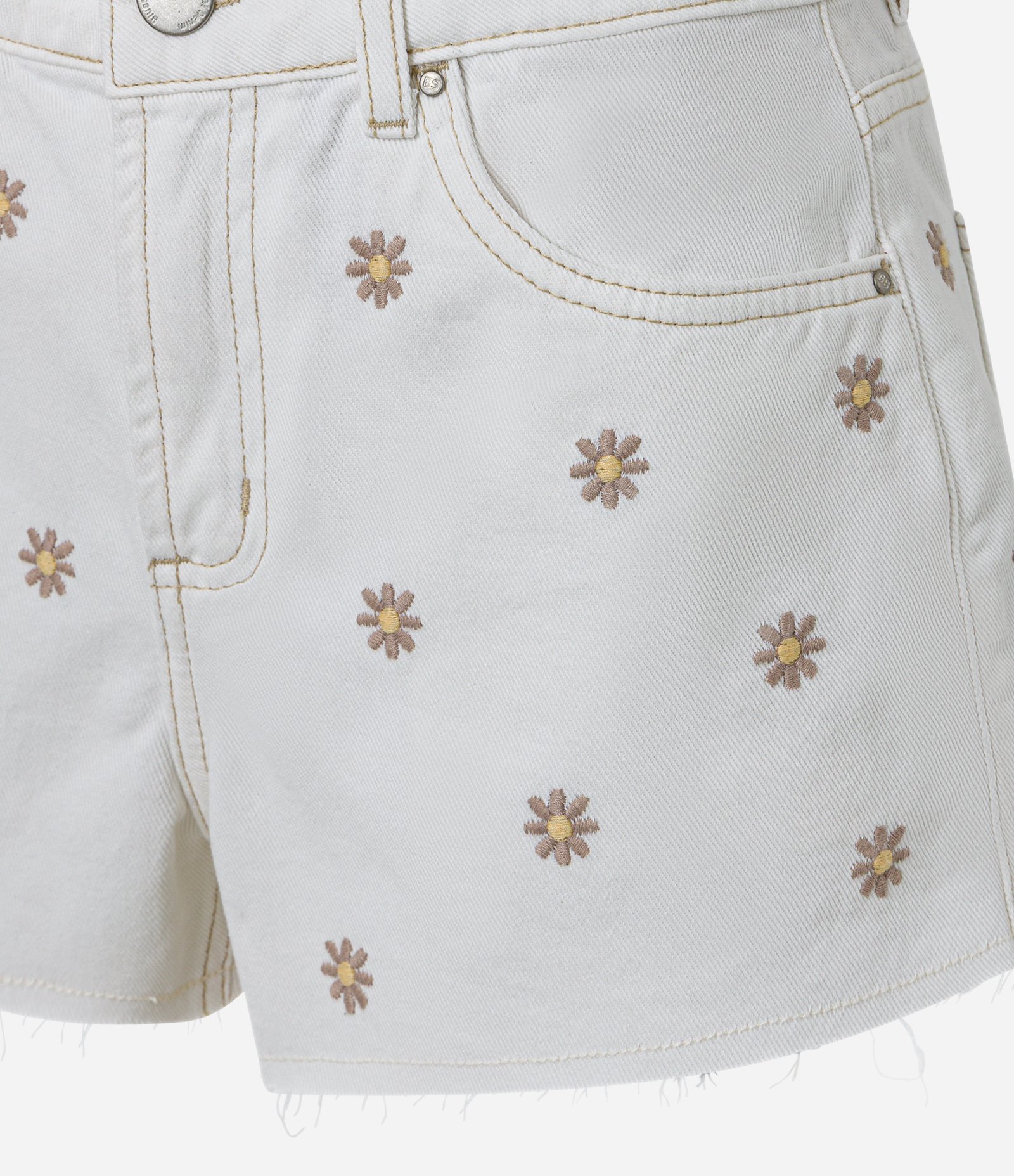 Short Slim Cintura Média em Sarja com Bordado Floral Branco 7