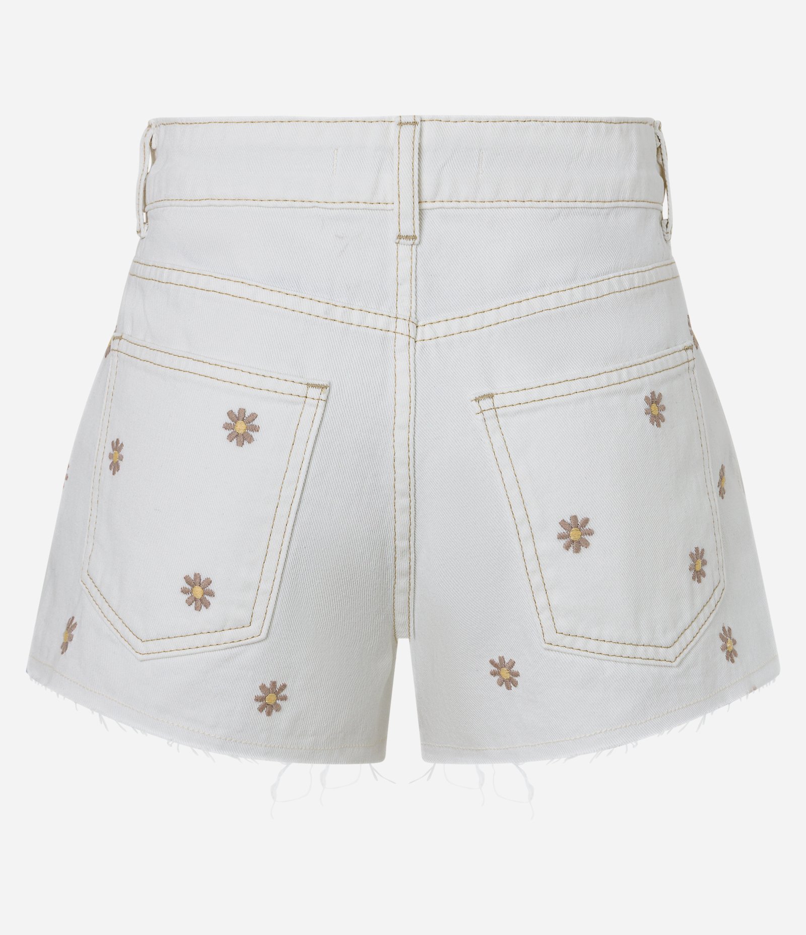 Short Slim Cintura Média em Sarja com Bordado Floral Branco 8
