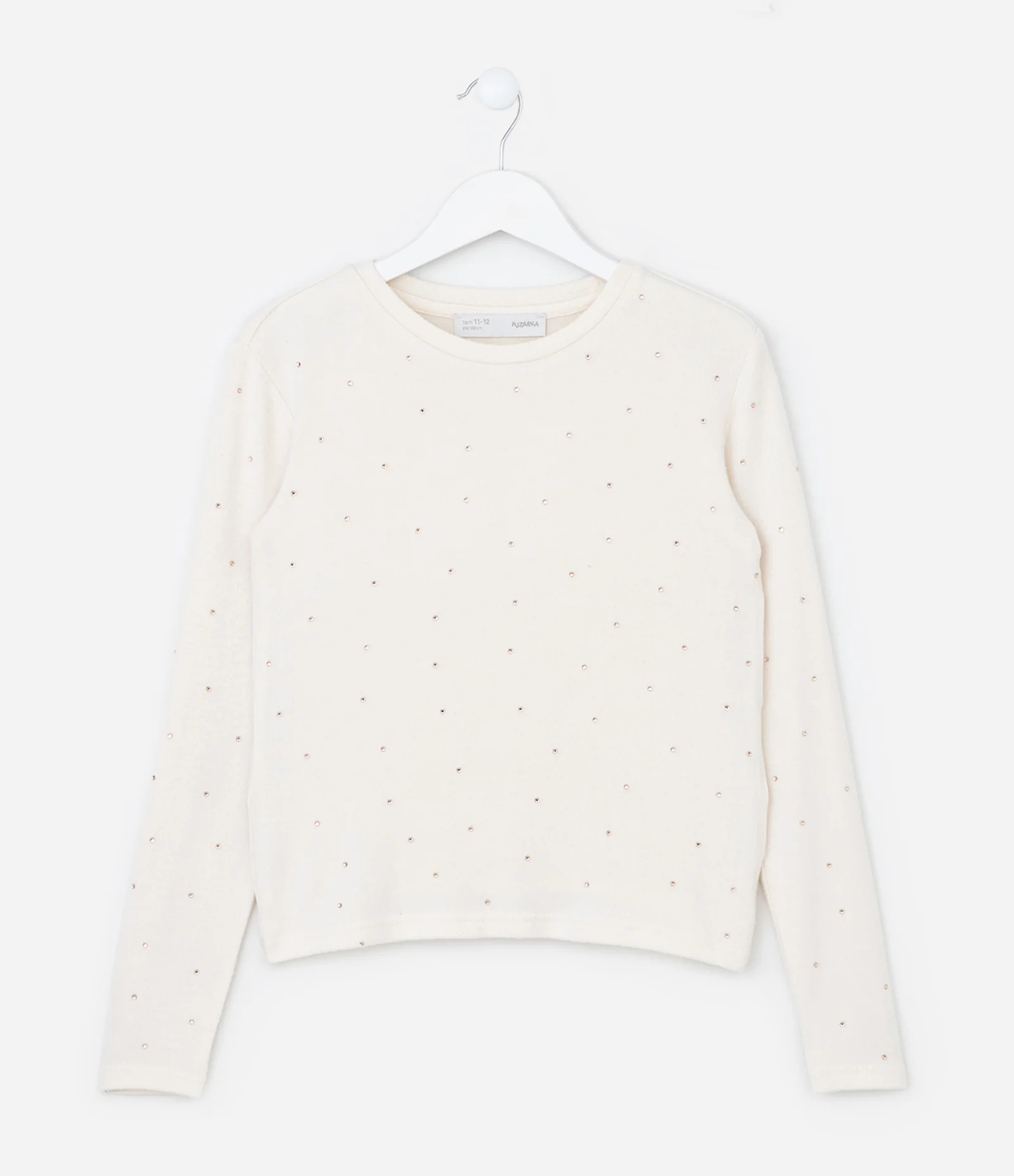 Casaco Infantil em Tricô com Aplicações Brilhantes – Tam 5 a 14 Anos Bege Claro 1