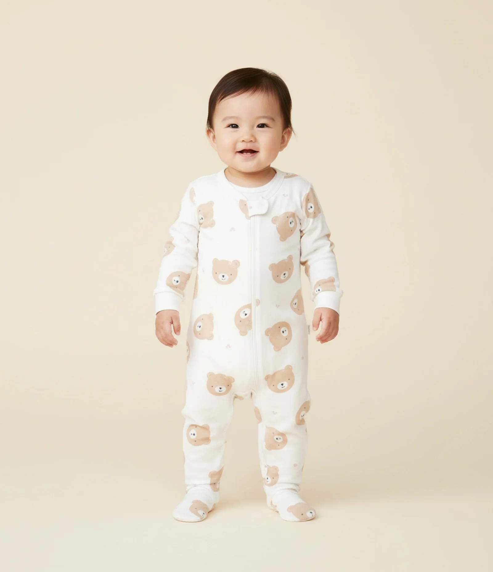 Macacão Infantil em Peach Touch com Estampa de Ursinha - Tam RN a 18 meses Branco 1