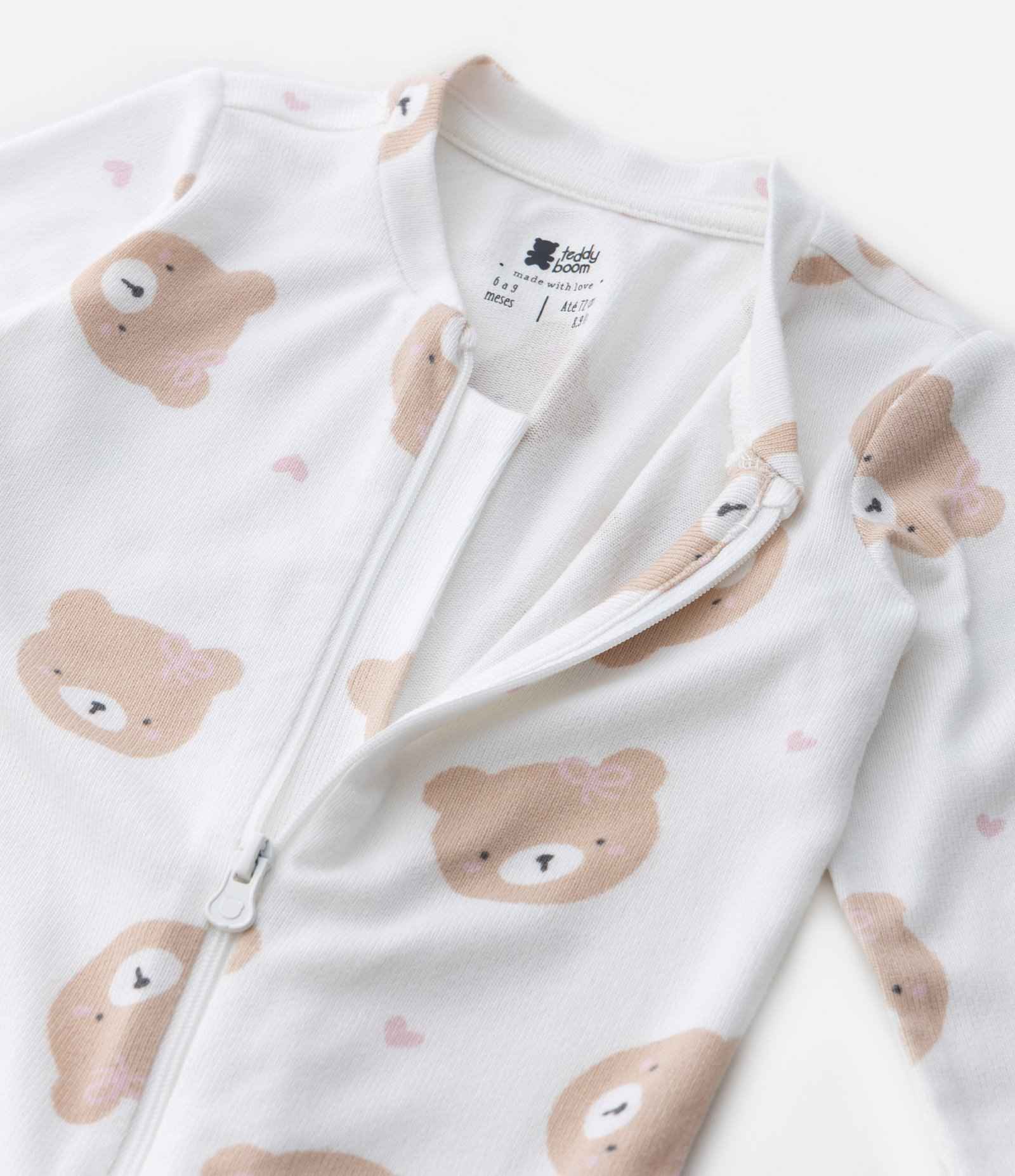 Macacão Infantil em Peach Touch com Estampa de Ursinha - Tam RN a 18 meses Branco 9