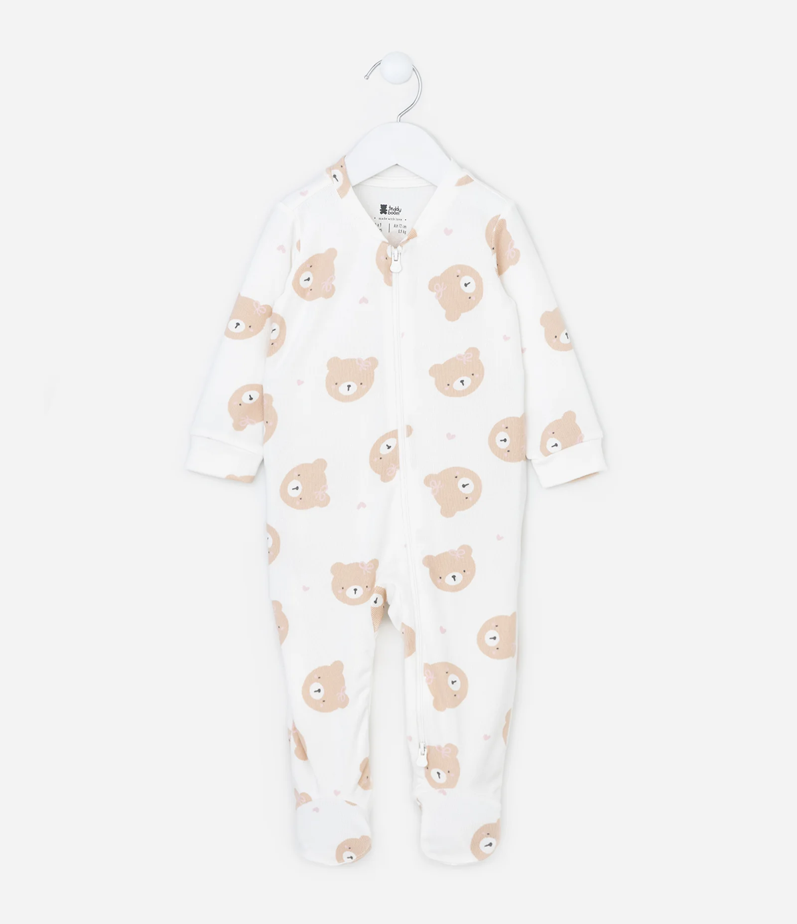 Macacão Infantil em Peach Touch com Estampa de Ursinha - Tam RN a 18 meses Branco 2