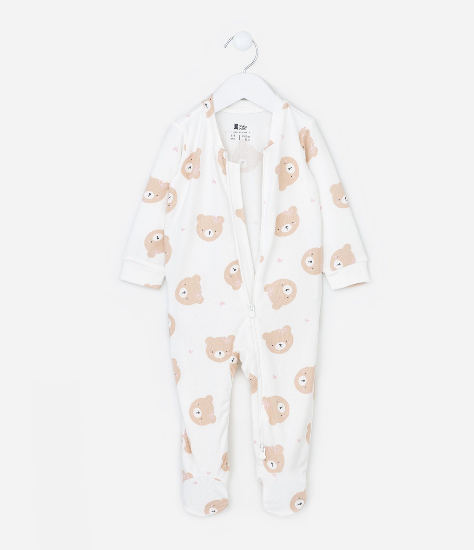 Macacão Infantil em Peach Touch com Estampa de Ursinha - Tam RN a 18 meses Branco 3