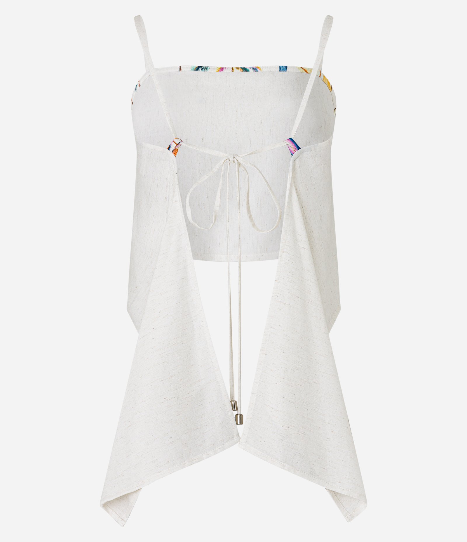 Saída de Praia Blusa Cropped em Viscolinho com Detalhe Estampado Branco 2