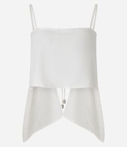 Saída de Praia Blusa Cropped em Viscolinho com Detalhe Estampado