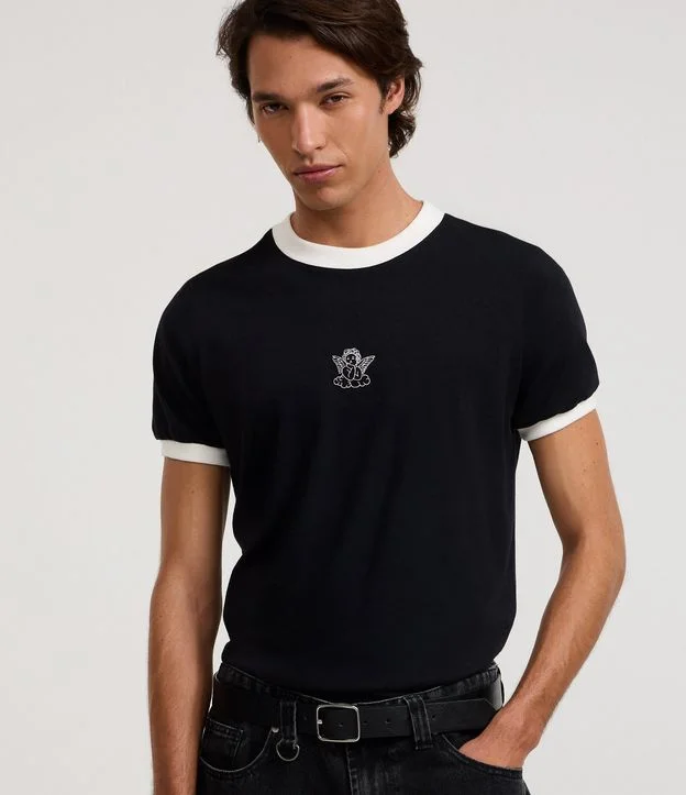 Camiseta Baby Tee em Algodão com Mini Ícone de Anjo