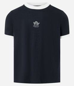 Camiseta Baby Tee em Algodão com Mini Ícone de Anjo