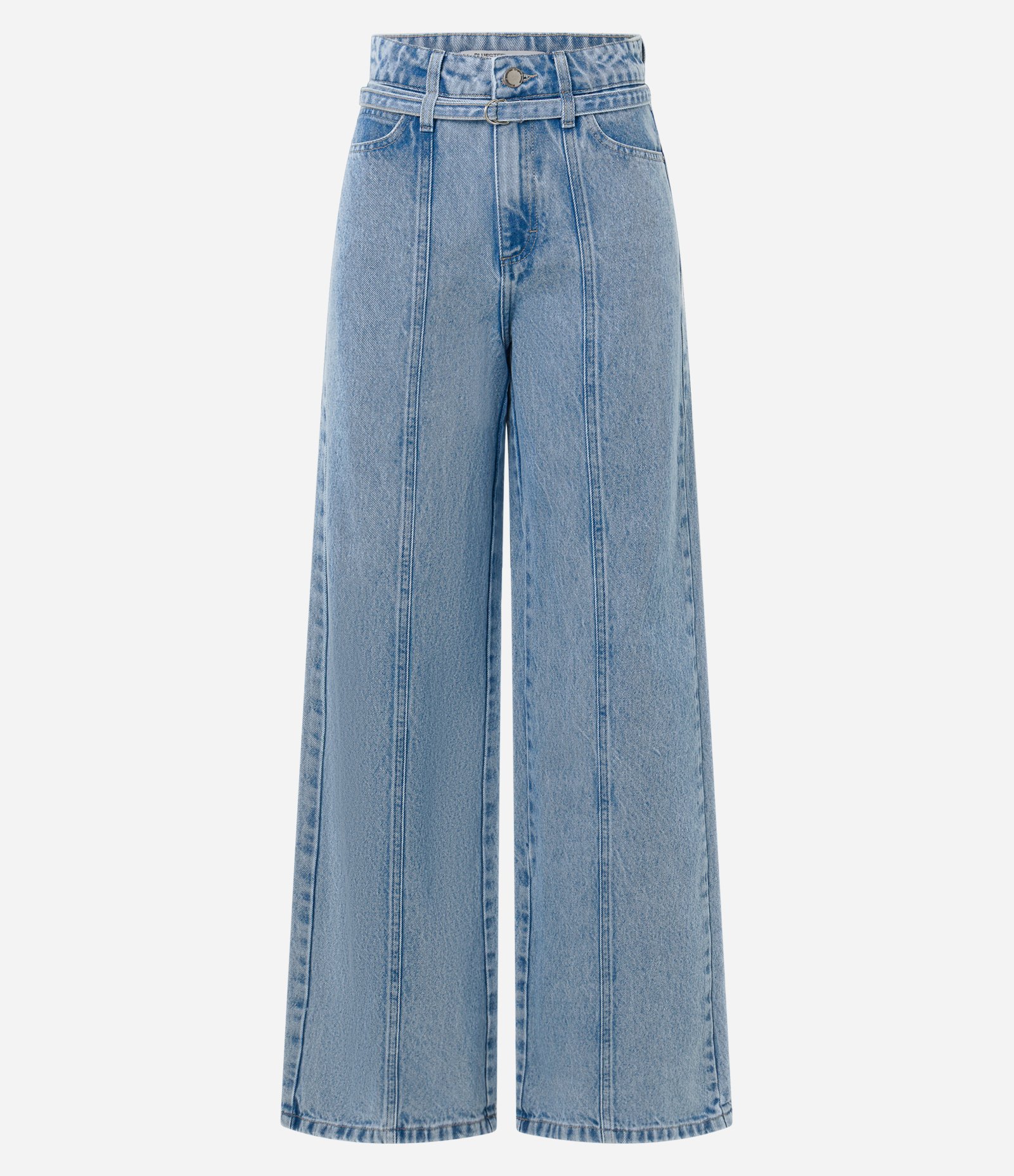 Calça Wide Leg Cintura Alta em Jeans com Cinto de Tecido Claro 6
