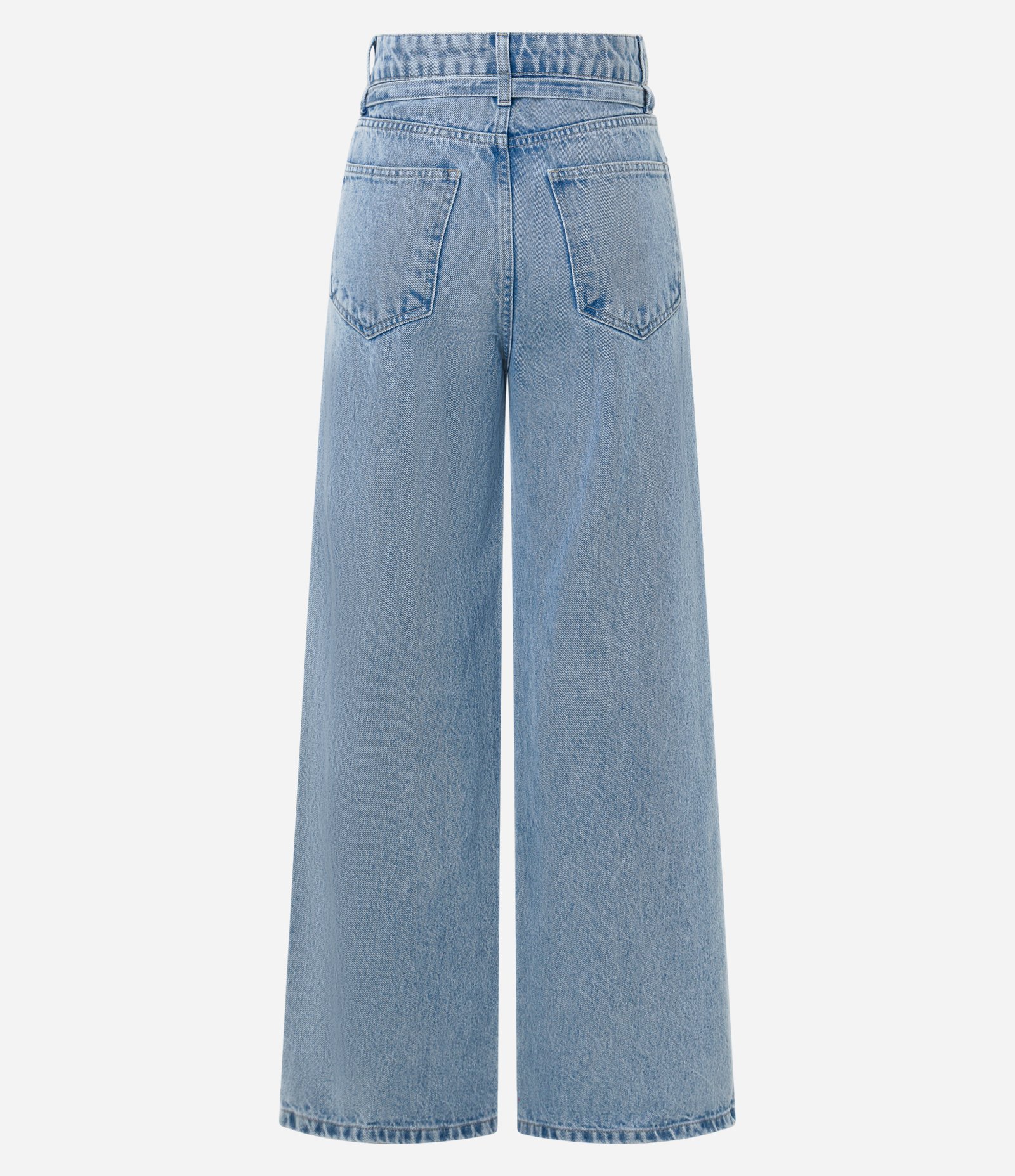 Calça Wide Leg Cintura Alta em Jeans com Cinto de Tecido Claro 7