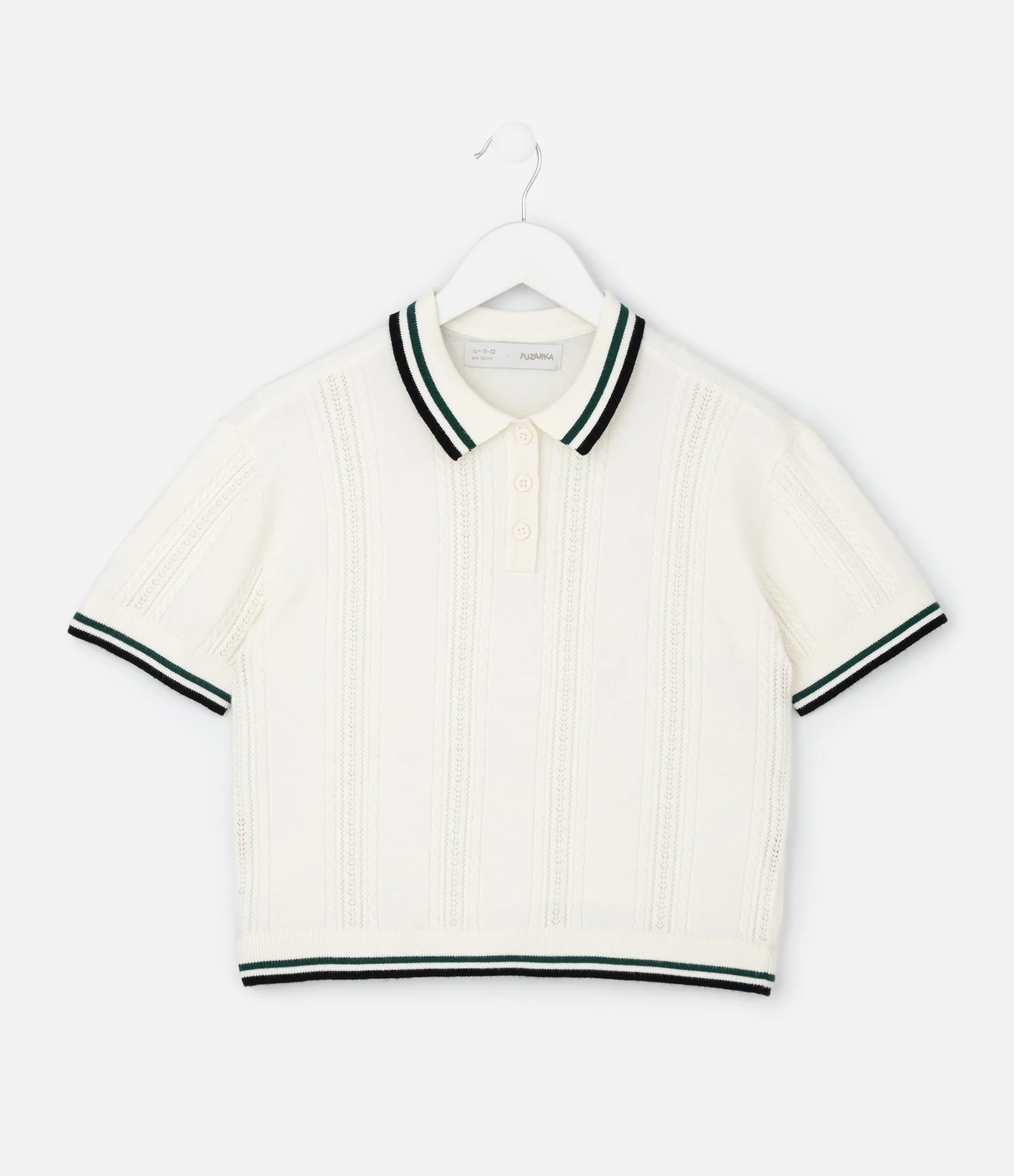 Blusa Infantil em Efeito Tricô com Gola Polo e Listras Contrastantes – Tam 5 a 14 Anos Off White 2
