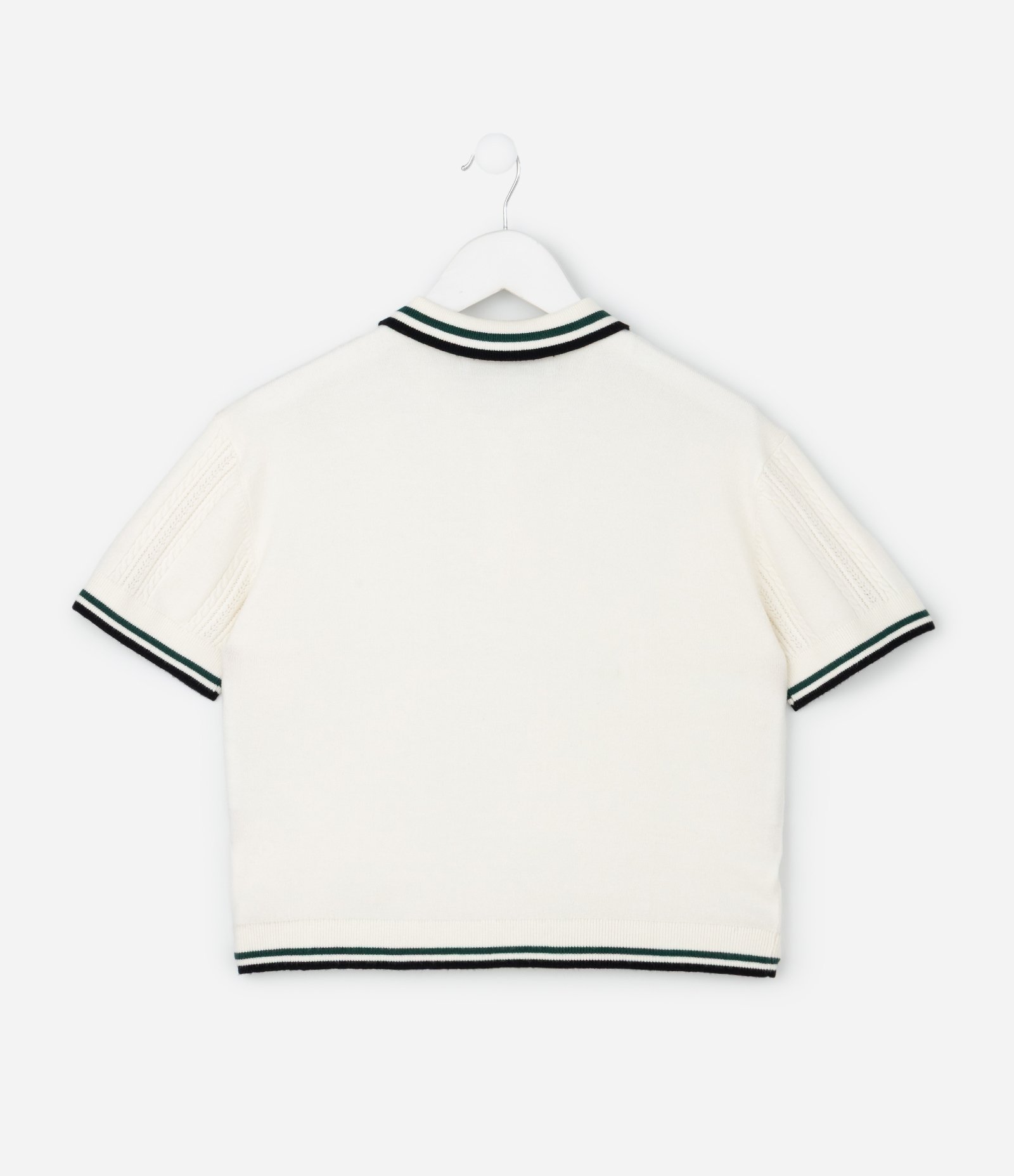 Blusa Infantil em Efeito Tricô com Gola Polo e Listras Contrastantes – Tam 5 a 14 Anos Off White 3