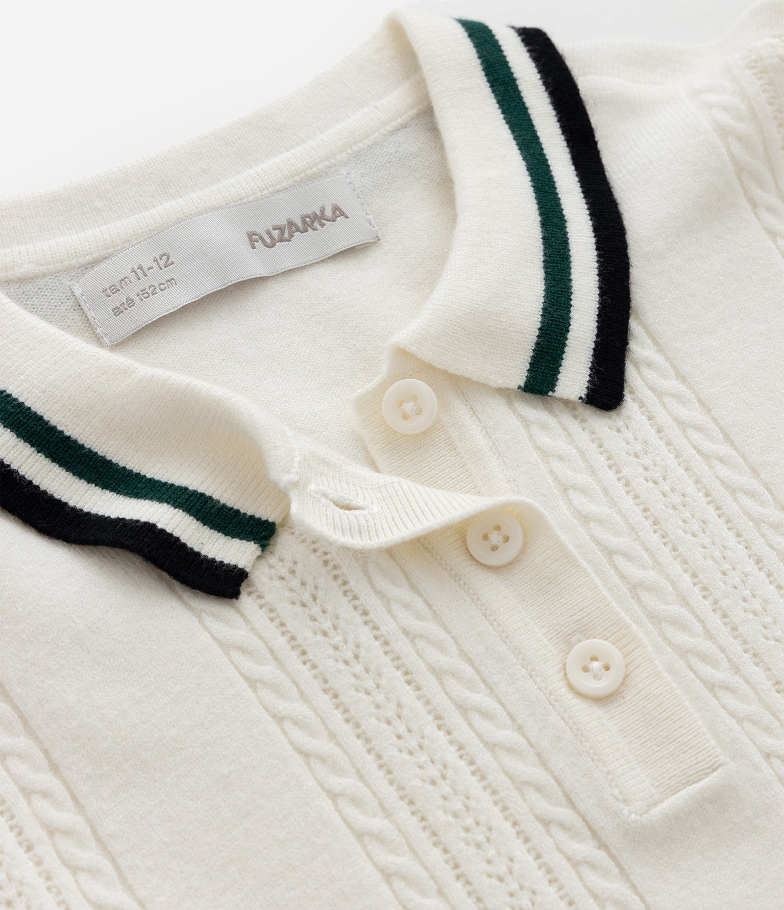 Blusa Infantil em Efeito Tricô com Gola Polo e Listras Contrastantes – Tam 5 a 14 Anos Off White 7