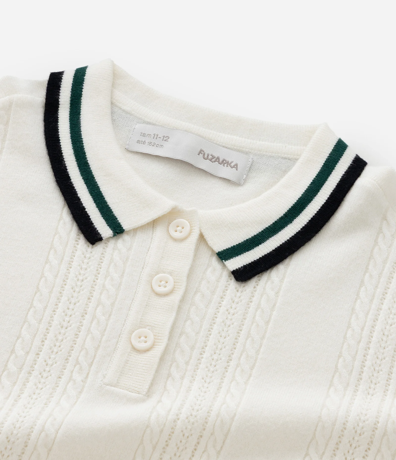 Blusa Infantil em Efeito Tricô com Gola Polo e Listras Contrastantes – Tam 5 a 14 Anos Off White 8