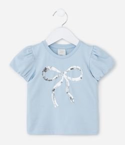 Blusa Infantil com Manga Bufante e Laço de Paetês - Tam 1 a 6 Anos
