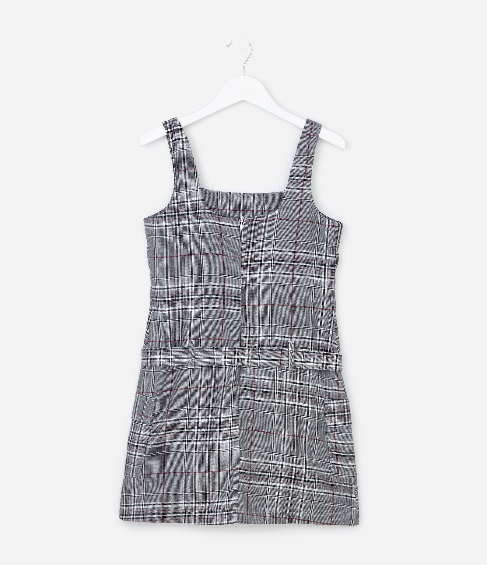 Vestido Infantil Alfaiataria Xadrez com Pregas – Tam 5 A 14 Anos Cinza 2
