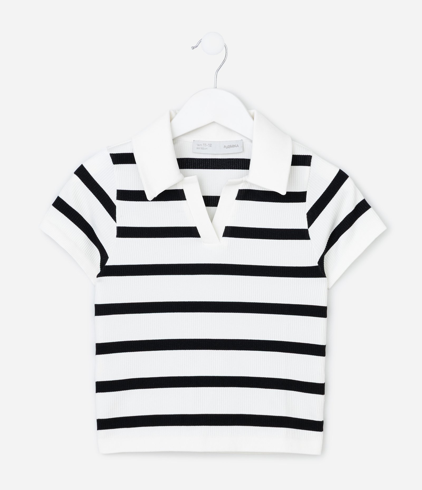 Blusa Infantil Seamless Listrada com Gola Polo - Tam 5 A 14 Anos Preto/Branco 1