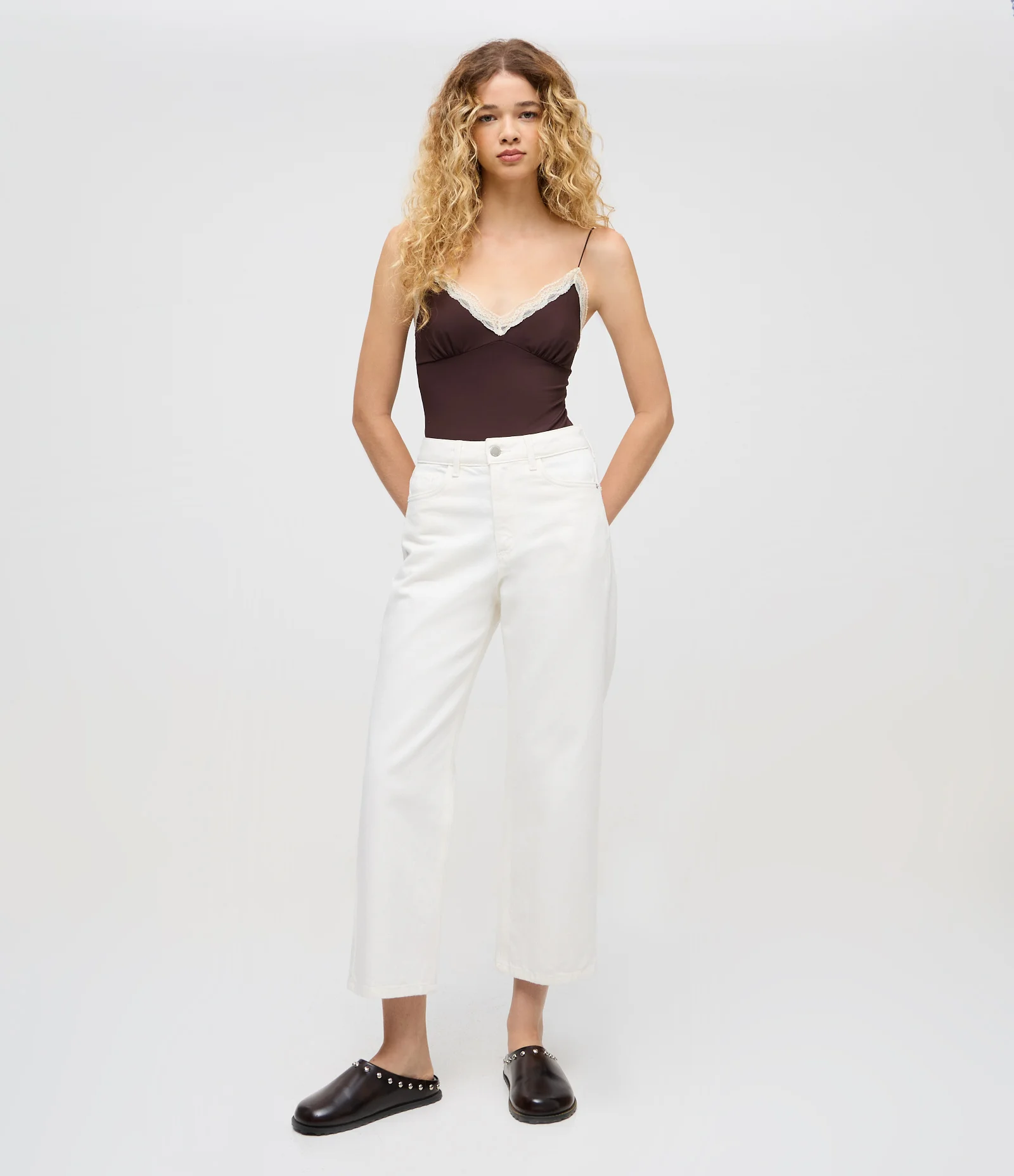 Calça Reta Cropped em Sarja com Cintura Alta Branco 1