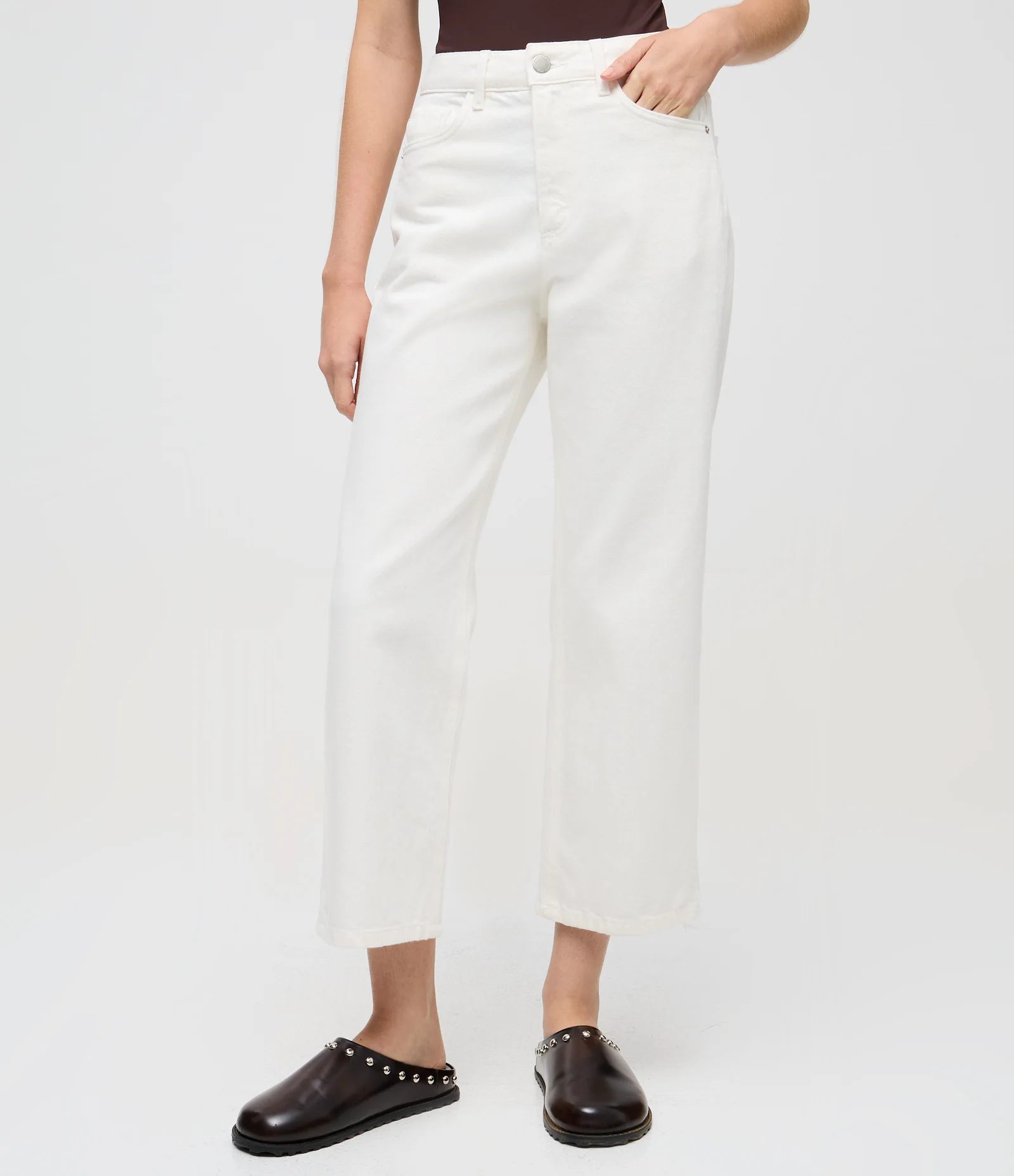 Calça Reta Cropped em Sarja com Cintura Alta Branco 2