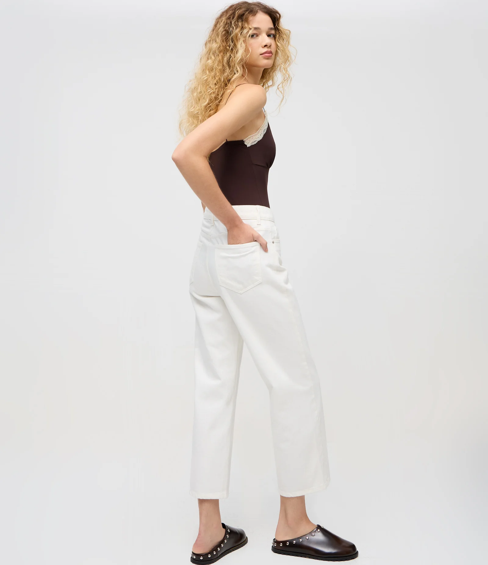Calça Reta Cropped em Sarja com Cintura Alta Branco 3