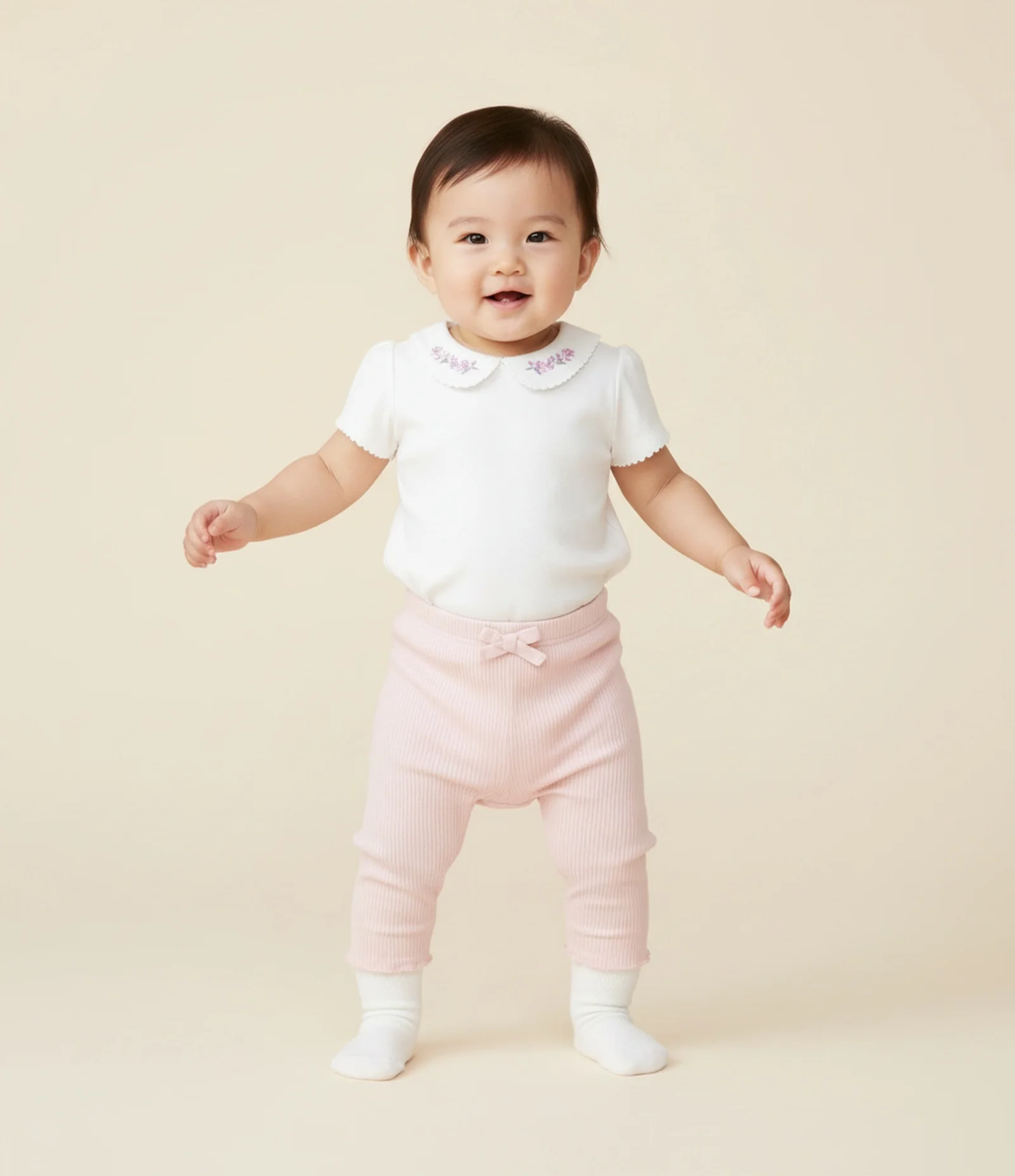 Calça Infantil em Veludo Cotelê com Lacinho e Barra Picot - Tam RN a 18 Meses Rosa 1