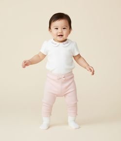 Calça Infantil em Veludo Cotelê com Lacinho e Barra Picot - Tam RN a 18 Meses