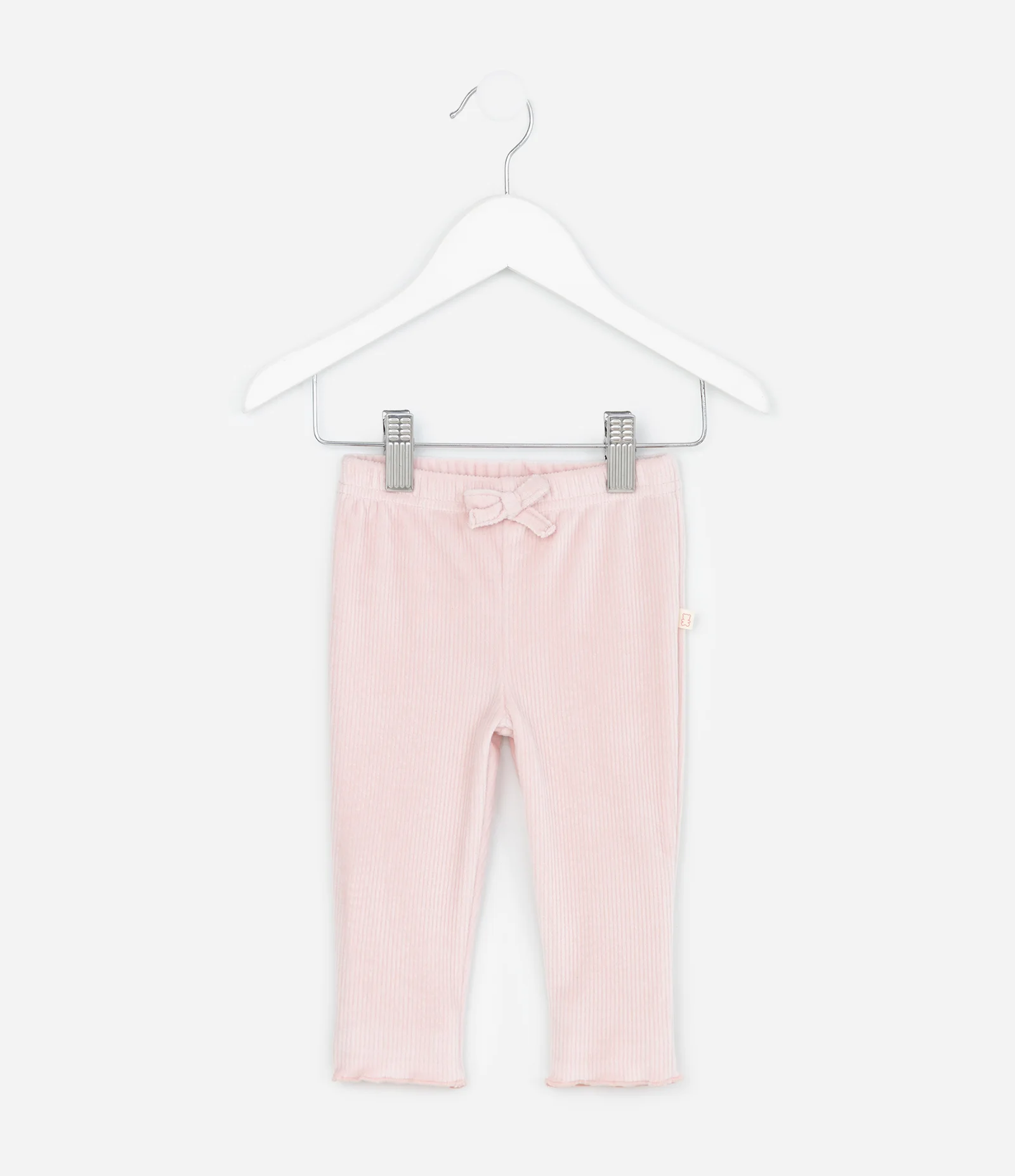 Calça Infantil em Veludo Cotelê com Lacinho e Barra Picot - Tam RN a 18 Meses Rosa 2
