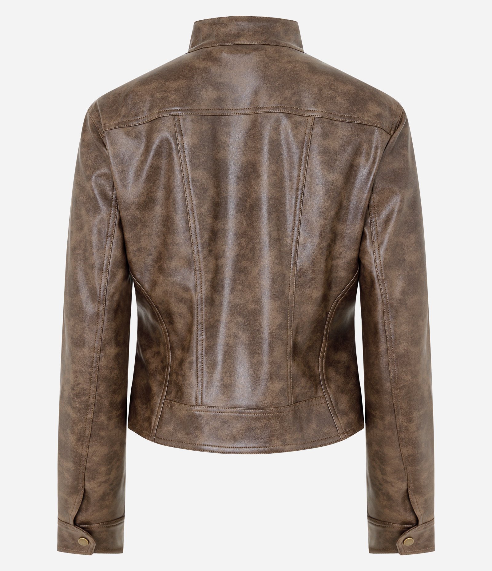 Jaqueta Biker em Pu Marmorizado com Gola Alta Marrom 7